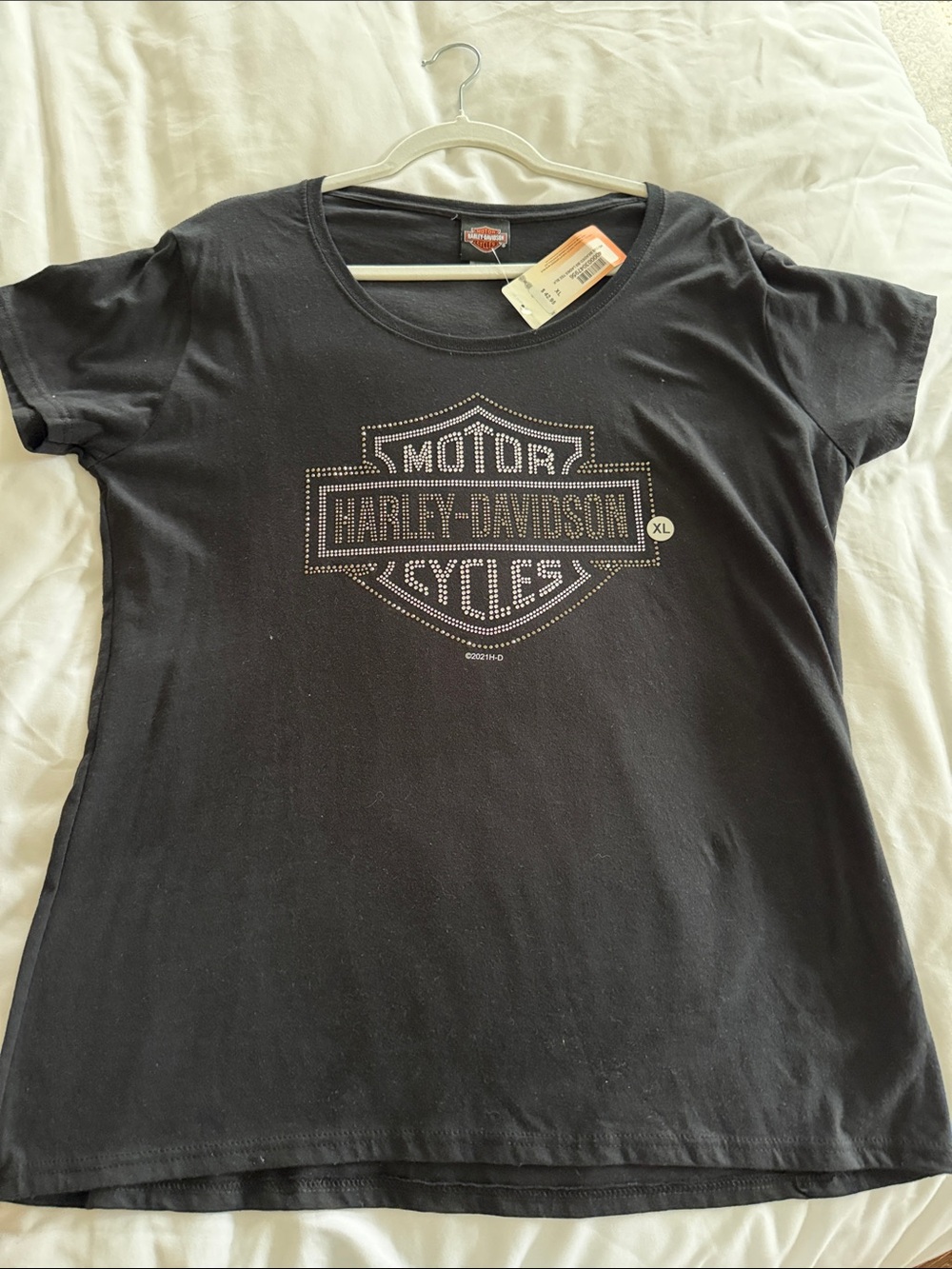 Women XL Harley-Davidson Brand New Black Tee with Rhinestone Shield Logo